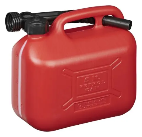 Garrafa de plástico rojo para combustible. 5L