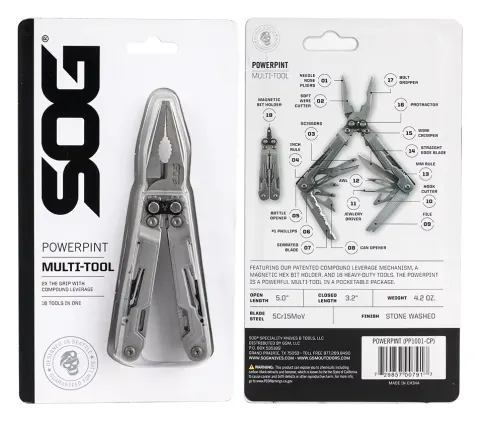 SOG PowerPint 18 en 1, Mini Multiherramienta con Alicates, Navaja de Bolsillo, Herramientas Manuales Multifuncionales Plegables, Suministros de Supervivencia y Camping EDC