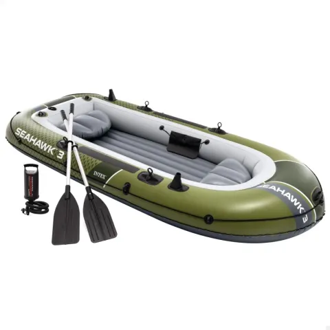 Barca hinchable seahawk 3 intex con remos, hinchador y asientos hinchables