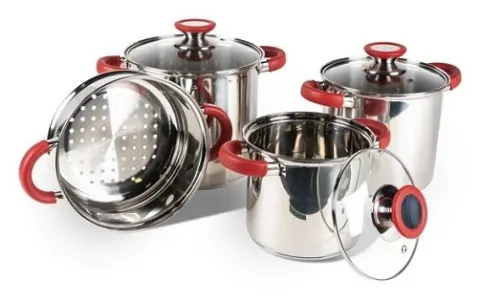 Juego 3 ollas y colador de cocina Space Saver Deluxe Kampa.
