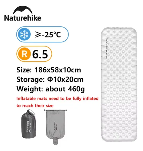 Colchón de Aire para Camping Naturehike 2026, Ultraligero, Alto Valor R (6.5), Cálido para Invierno, 10 cm de Grosor, Colchoneta Portátil para Dormir al Aire Libre