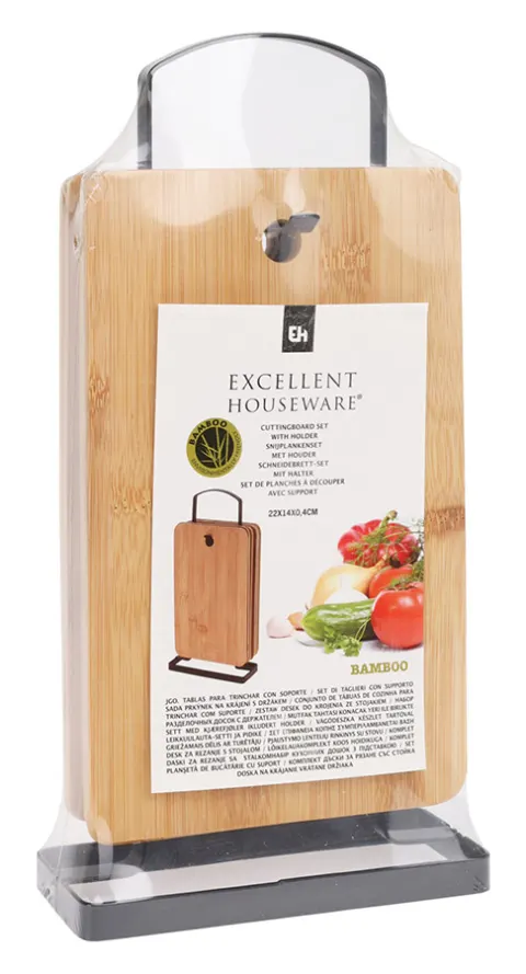 Excellent Houseware set de tablas de cortar de bambú con soporte