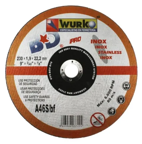 Disco de corte fino para acero inoxidable Wurko 230mm