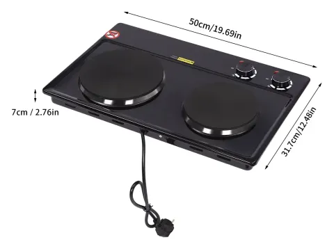Estufa eléctrica de doble quemador de 2.5KW, placa de cocción vertical de sobremesa con 6 niveles de temperatura para cocina, camping y caravanas.