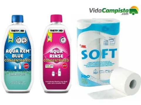 Pack Aqua Kem Blue concentrado eucalipto + rinse concentrado + papel higiénico Soft Fiamma.