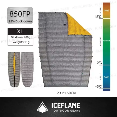 Saco de dormir impermeable RDS portátil con llama de hielo, colcha de plumón de pato ultraligera para exteriores, 10DNylon, viaje, senderismo, montañismo