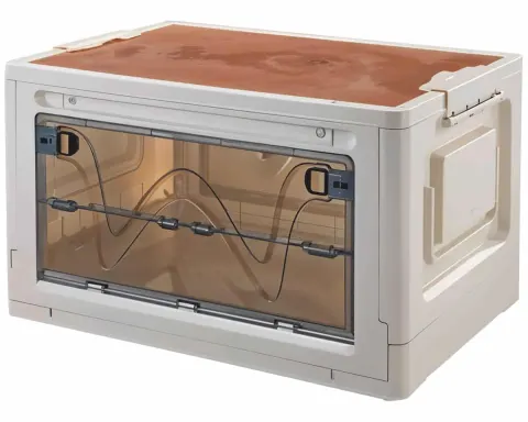 Caja de almacenamiento plegable con tapa de madera 47,5x35x28,5 CM