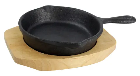 Cast Iron sartén de hierro fundido con base de madera