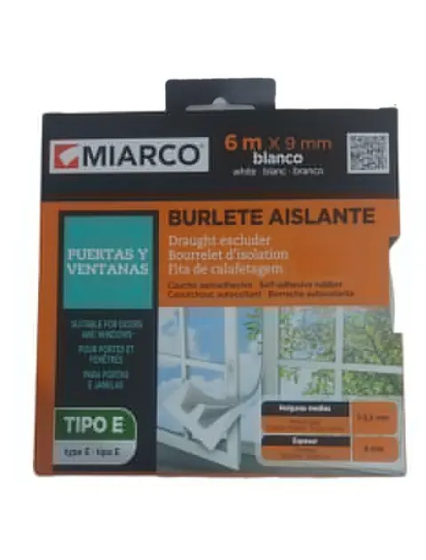 Burlete aislante de caucho autoadhesivo 6m x 9mm