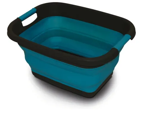 Cubo plegable de silicona azul