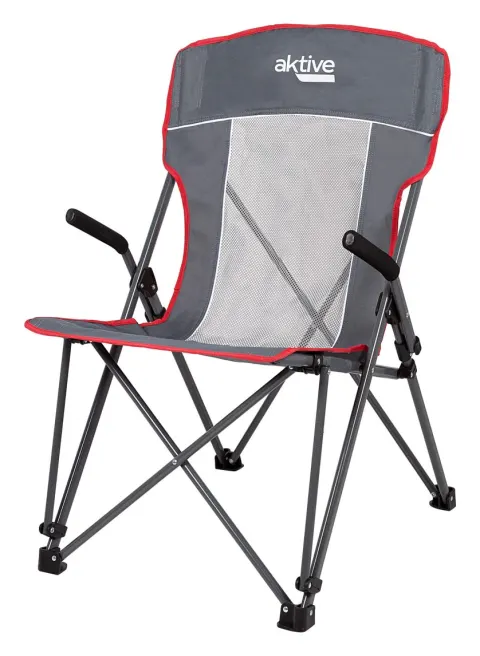 Silla plegable camping antivuelco gris con reposabrazos removibles Aktive
