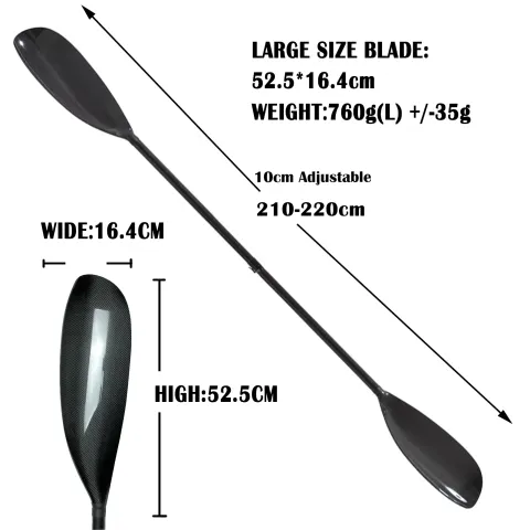 Paleta de ala de fibra de carbono de 2 piezas, pala de Kayak ajustable de 10cm con cuchillas grandes, libre, fácil de llevar, bolsa de protección, remo inflable