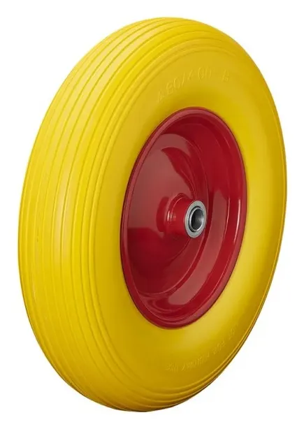 Cubierta de Jockey PU con llanta metálica 16″ 4,00 – 8 amarillo.