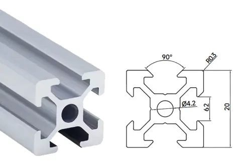 Perfil de aluminio estructural 2020