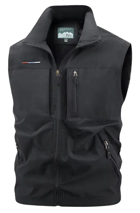 Chaleco para hombre con cuello alto y múltiples bolsillos, transpirable y duradero para actividades al aire libre, cuenta con un práctico diseño de cremallera y almacenamiento tridimensional, ideal