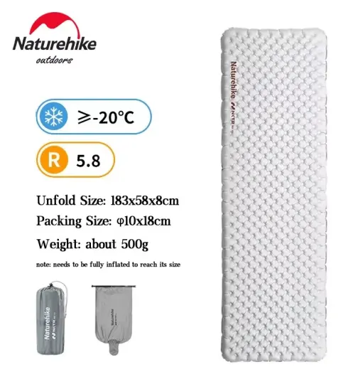 Colchoneta de Camping Naturehike 3.5/5.8/8.8 con Alto Valor R, Colchón Inflable Ultraligero y Cálido, Colchonetas Inflables Plegables Portátiles para Exteriores