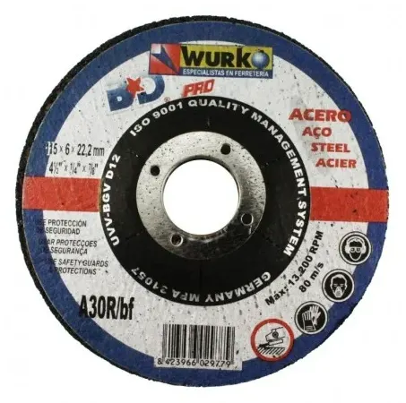 Disco de desbaste para acero Wurko A30R/BF 115 x 6mm