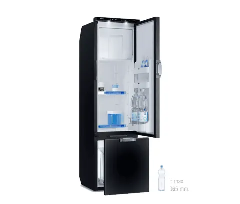SLIM 150 V12/24V SX NEGRO (SIN ENGANCHES) PUERTA NEGRA + CONGELADOR (140L) (abertura SX desde Derecha a Izquierda)
