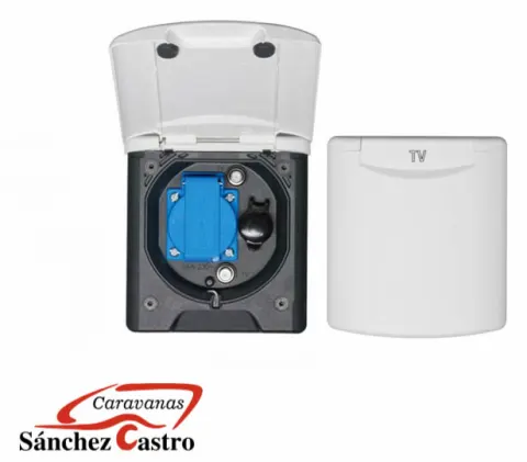 Toma Exterior 220V- 12V, Antena TV y Sat con Tapa Magnetica