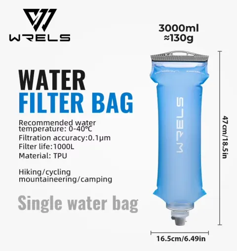 Bolsa de filtración WRELS, plegable, sin BPA, resistente a fugas, para acampar, senderismo, filtro de agua de TPU ligero y duradero