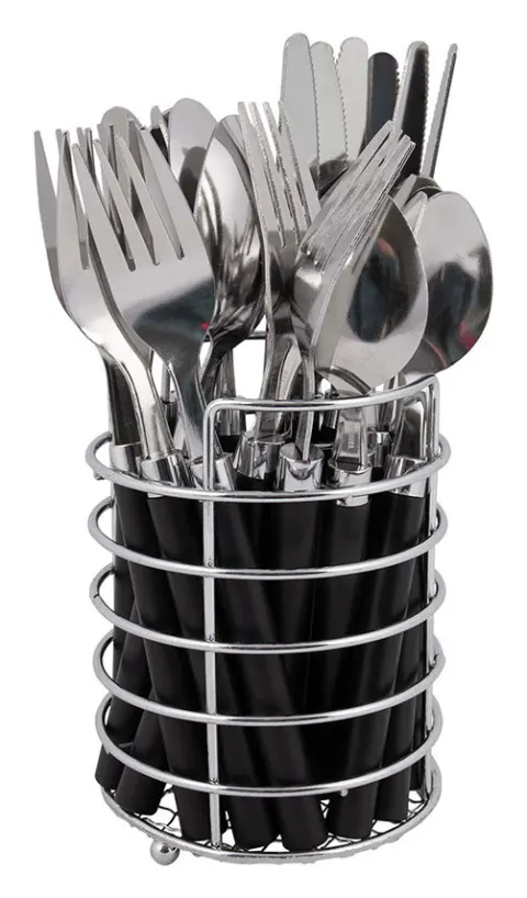 Bo-Camp cubertería con cesta – 24 piezas – Black